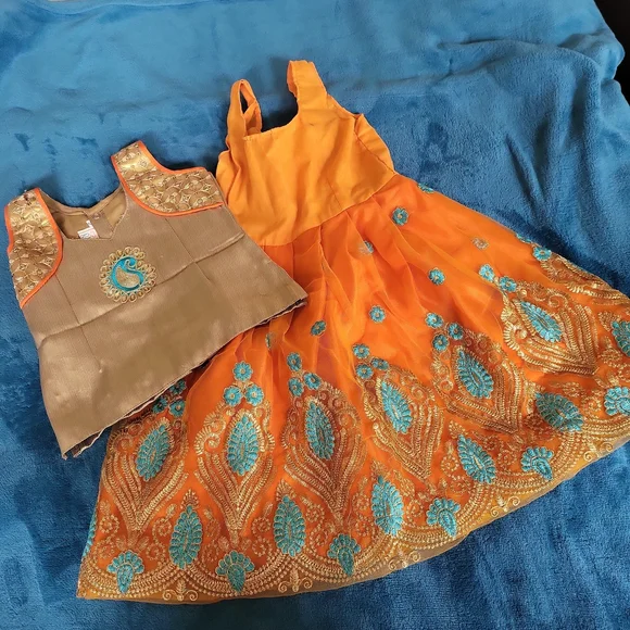 Dresses | 2 Piece Dress Kids Orange Gold Turquoise | Poshmark